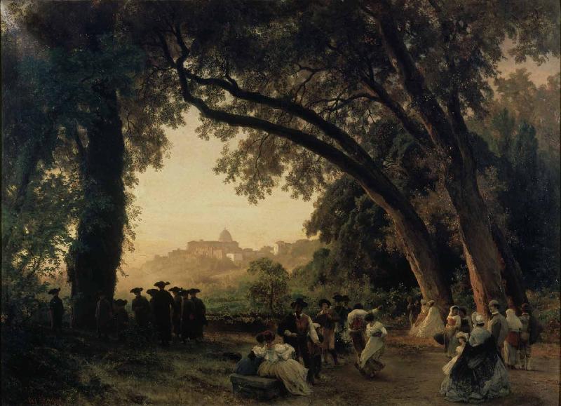Oswald achenbach Saltarellotanz mit Blick auf Castel Gandolfo oil painting image